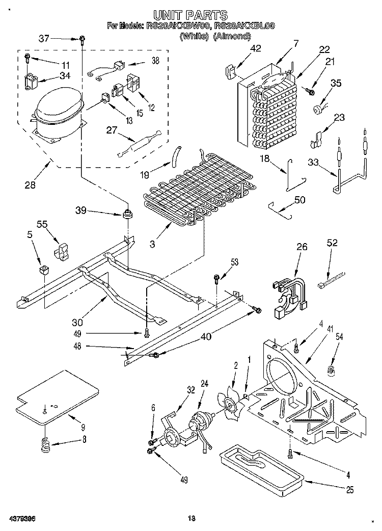 UNIT, LIT/OPTIONAL Diagram and Parts List for RS20AKXBW00  Roper Refrigerator