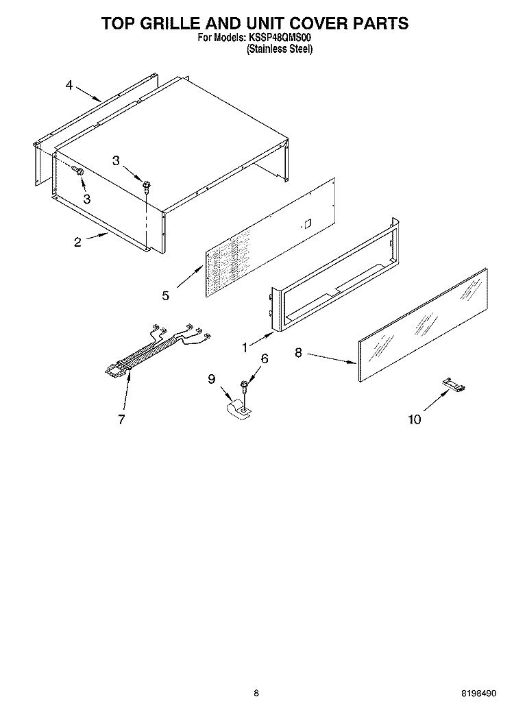 TOP GRILLE AND UNIT COVER PARTS Diagram and Parts List for KSSP48QMS00  KitchenAid Refrigerator