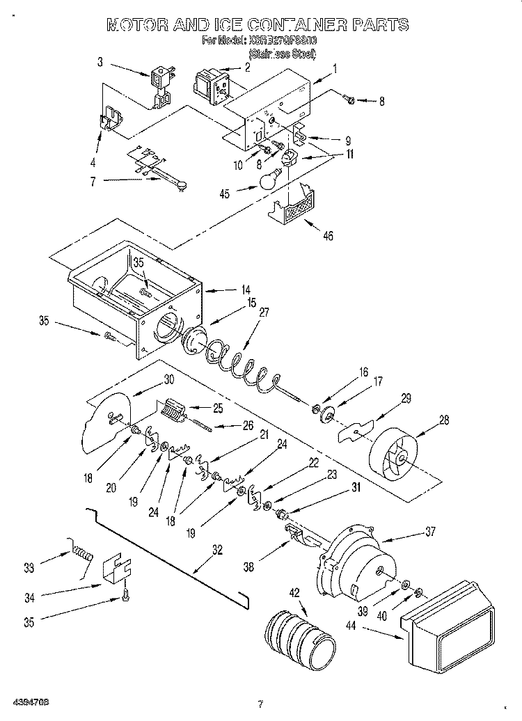 MOTOR AND ICE CONTAINER Diagram and Parts List for KSRB27QFSS00  KitchenAid Refrigerator