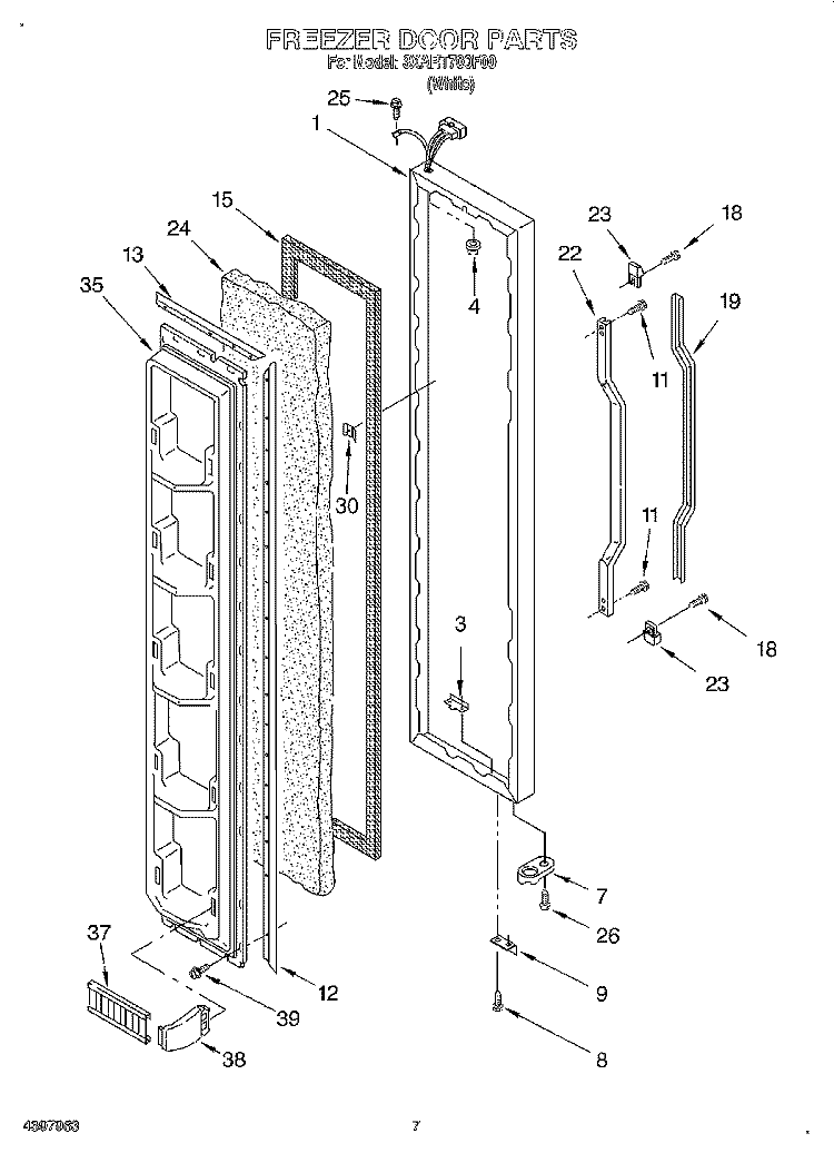 FREEZER DOOR Diagram and Parts List for 3XART700F00  Whirlpool Refrigerator