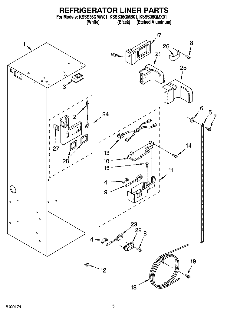 REFRIGERATOR LINER PARTS Diagram and Parts List for KSSS36QMB01  KitchenAid Refrigerator
