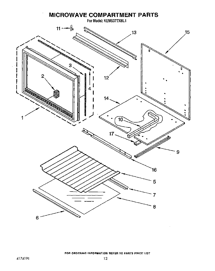 MICROWAVE COMPARTMENT Diagram and Parts List for KEMS377XBL1  KitchenAid Microwave Oven Combo