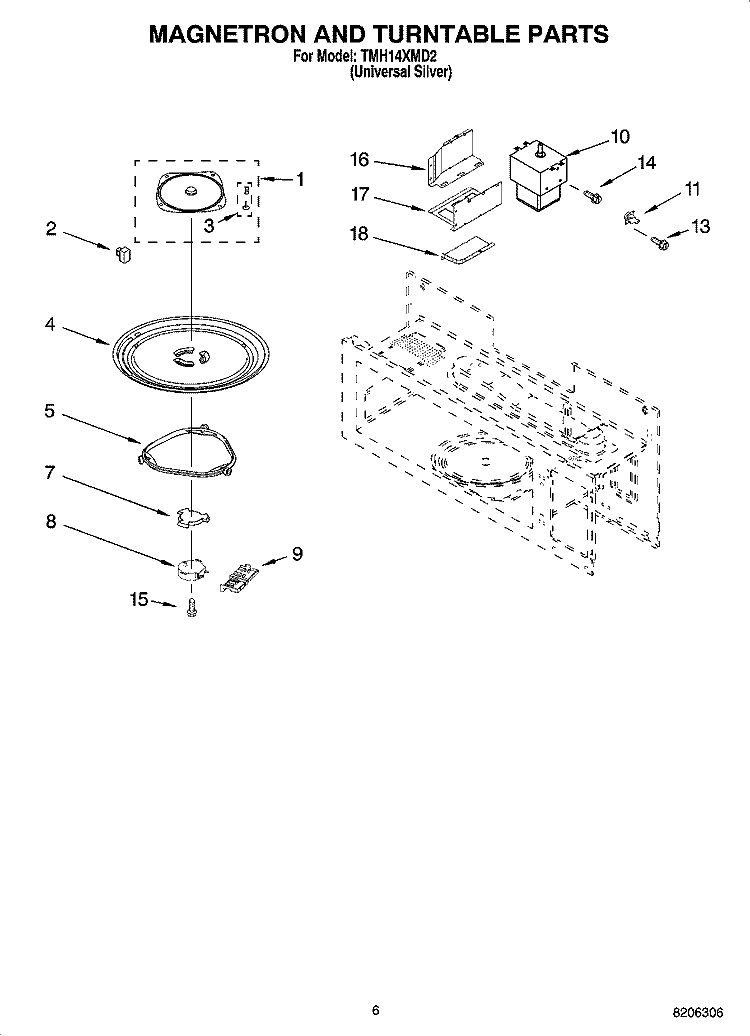 MAGNETRON AND TURNTABLE PARTS Diagram and Parts List for TMH14XMD2  Estate Microwave