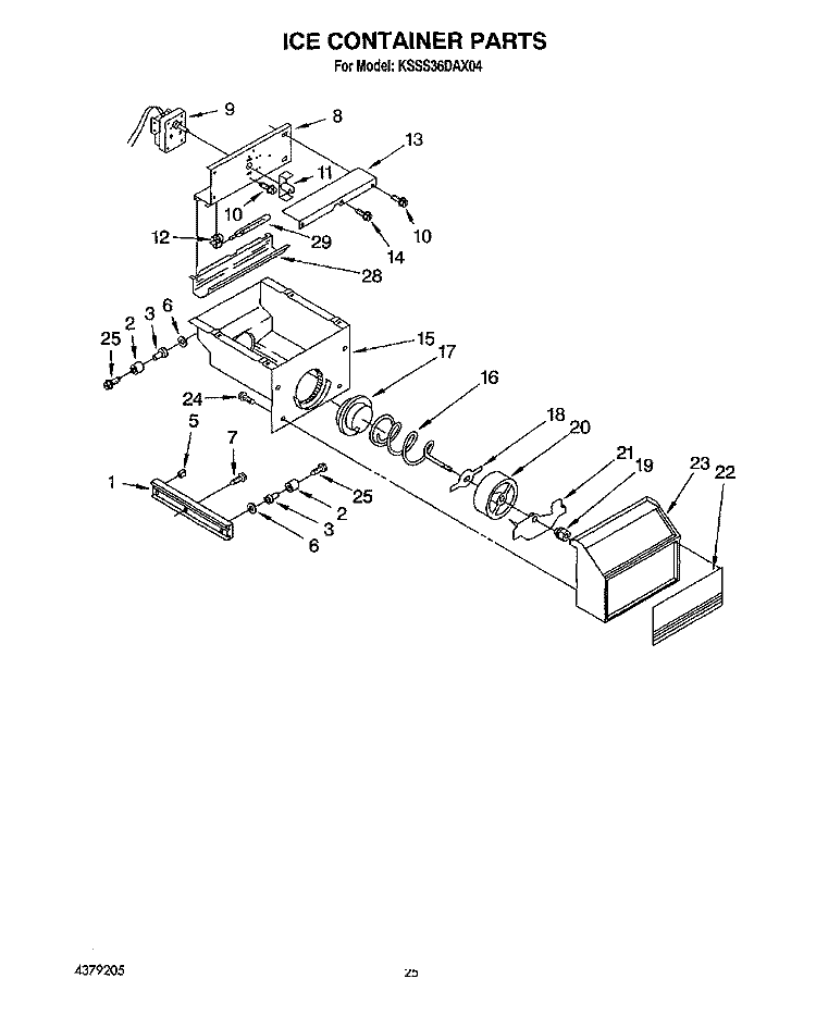 ICE CONTAINER Diagram and Parts List for KSSS36DAX04  KitchenAid Refrigerator
