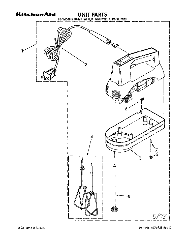 SECTION Diagram and Parts List for KHM7DWH0  KitchenAid Mixer
