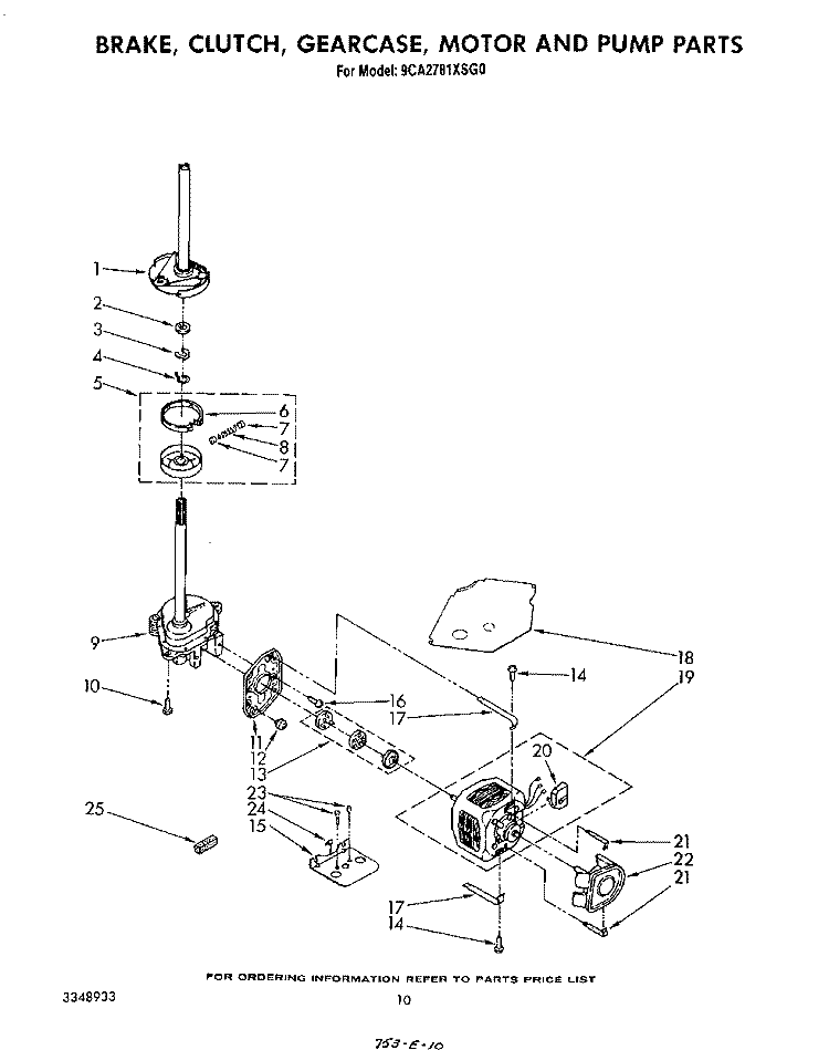 BRAKE, CLUTCH, GEARCASE, MOTOR AND PUMP Diagram and Parts List for 9CA2781XSW0  Whirlpool Washer