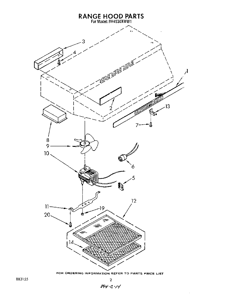 SECTION Diagram and Parts List for RH4930XWS1  Whirlpool Range Hood