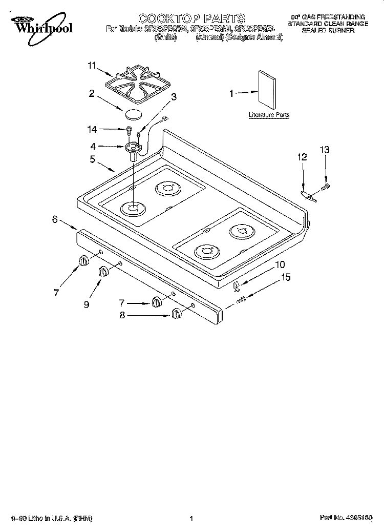 COOKTOP, LITERATURE Diagram and Parts List for SF325PEGZ4  Whirlpool Range