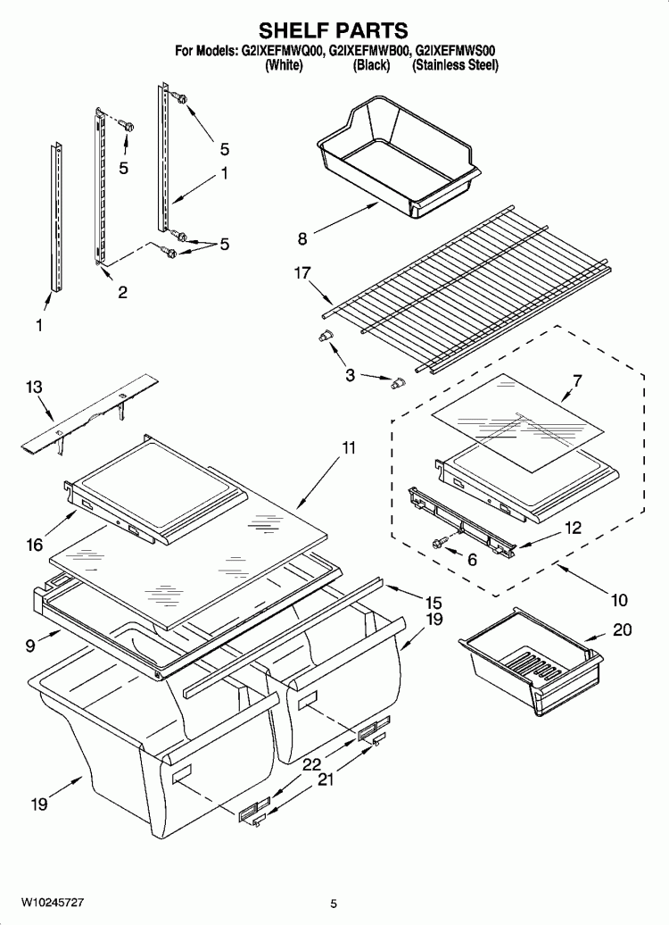 SHELF PARTS Diagram and Parts List for G2IXEFMWB00  Whirlpool Refrigerator