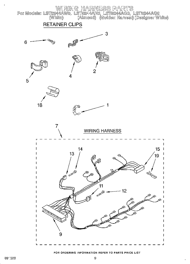 WIRING HARNESS Diagram and Parts List for LST8244AN0  Whirlpool Washer