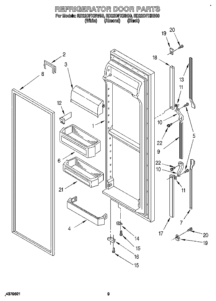REFRIGERATOR DOOR Diagram and Parts List for ED22DFXBB00  Whirlpool Refrigerator