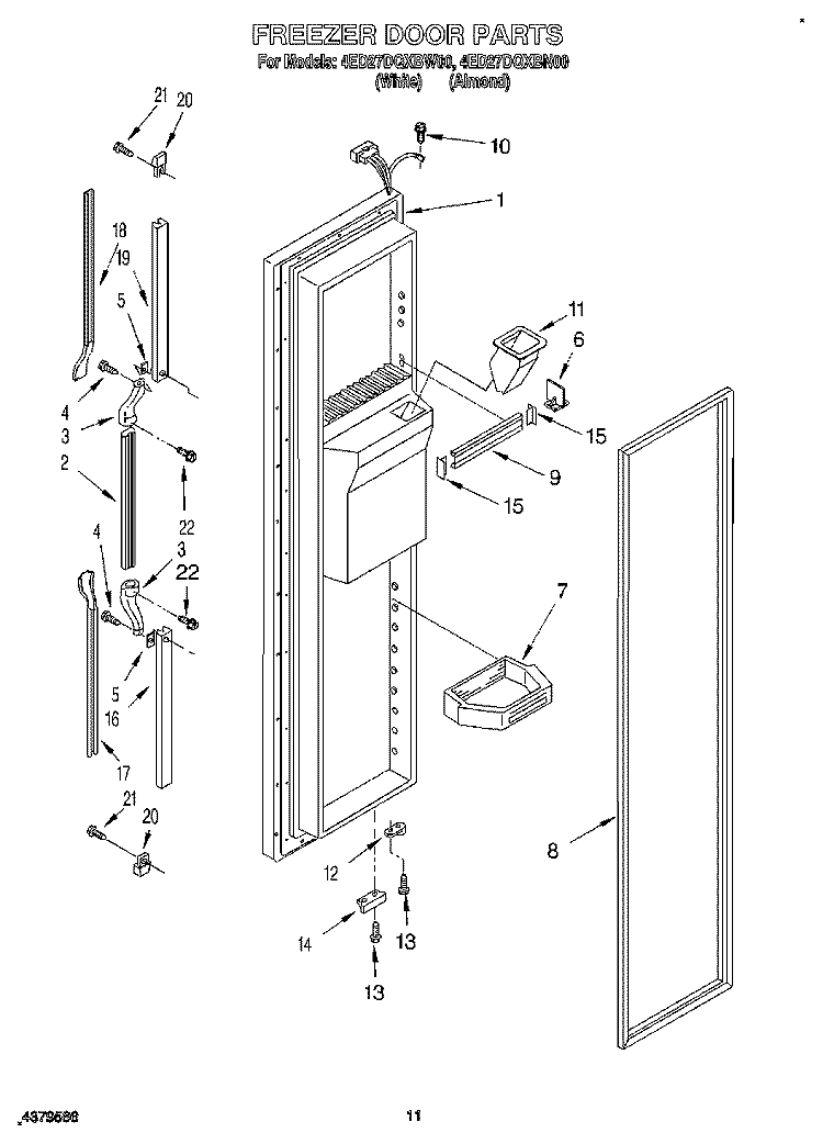 FREEZER DOOR Diagram and Parts List for 4ED27DQXBN00  Whirlpool Refrigerator