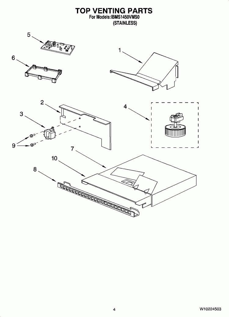 TOP VENTING PARTS Diagram and Parts List for IBMS1450VMS0  Whirlpool Microwave