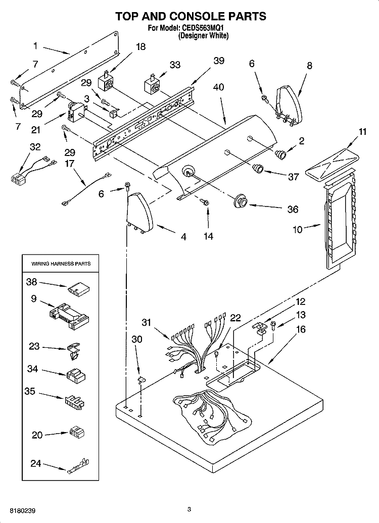TOP AND CONSOLE PARTS Diagram and Parts List for CEDS563MQ1  Crosley Dryer