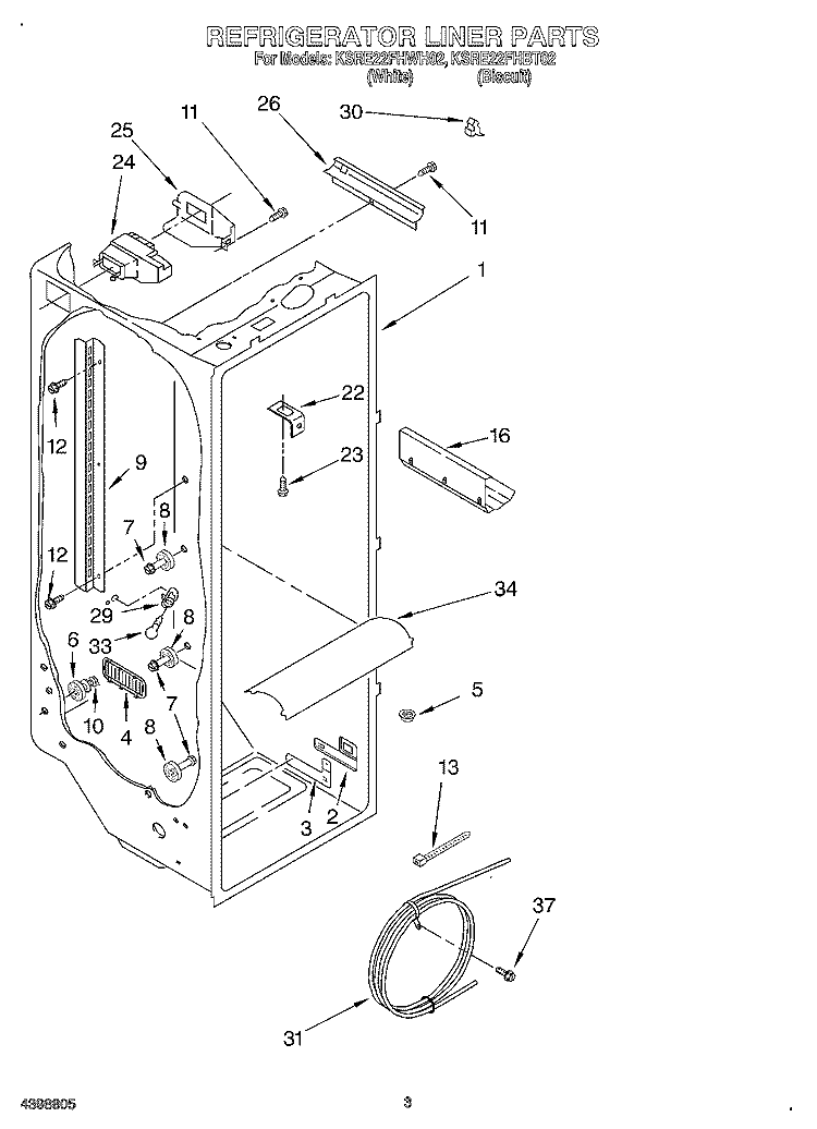 REFRIGERATOR LINER Diagram and Parts List for KSRE22FHBT02  KitchenAid Refrigerator