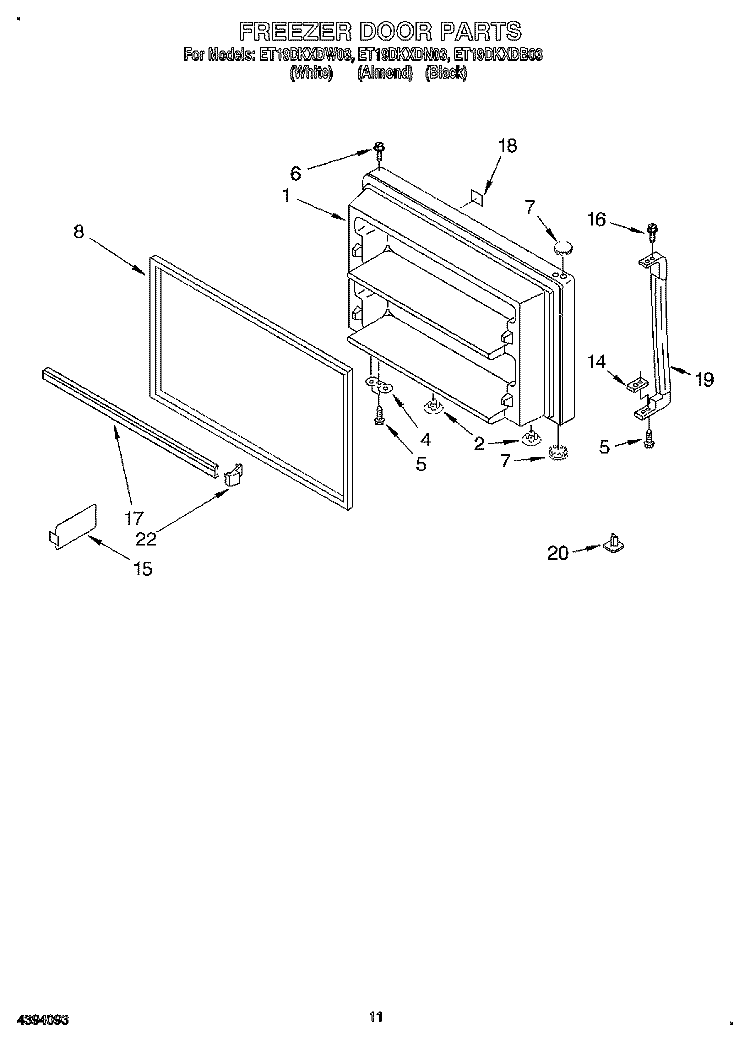 FREEZER DOOR, LIT/OPTIONAL Diagram and Parts List for ET19DKXDN03  Whirlpool Refrigerator
