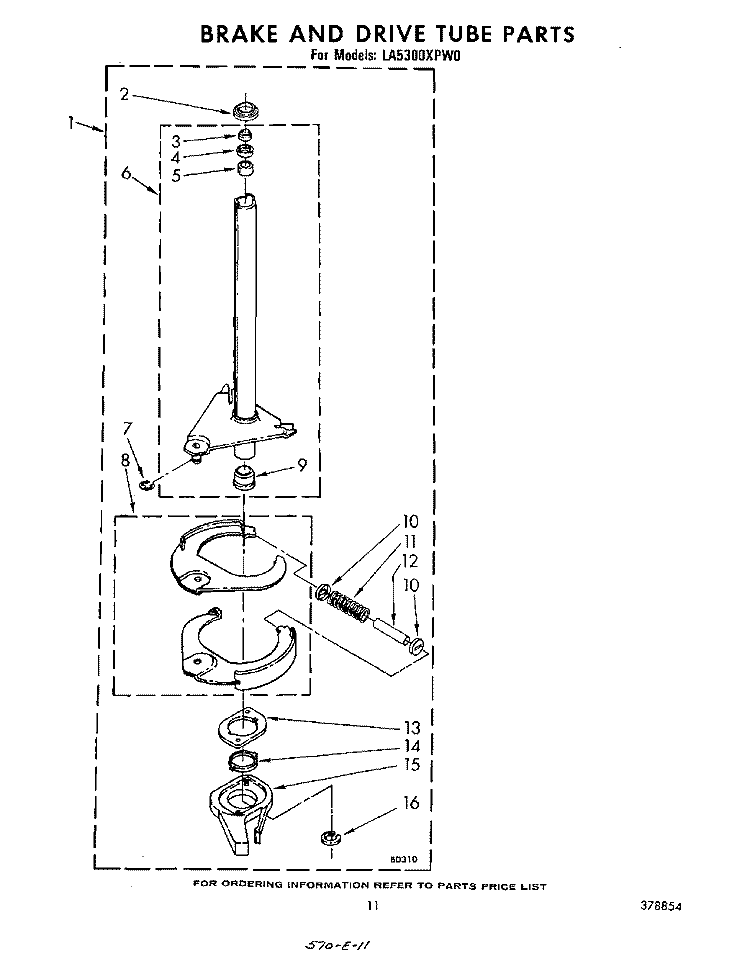 BRAKE AND DRIVE TUBE Diagram and Parts List for LA5300XPW0  Whirlpool Washer
