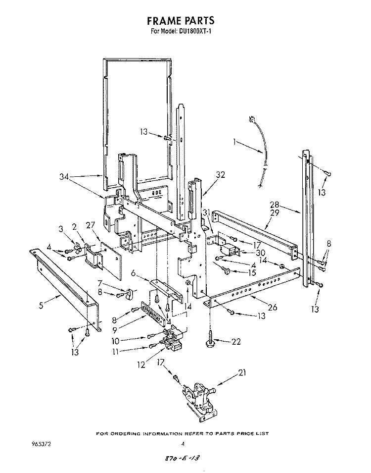 FRAME , LITERATURE AND OPTIONAL Diagram and Parts List for DU1800XT1  Whirlpool Dishwasher
