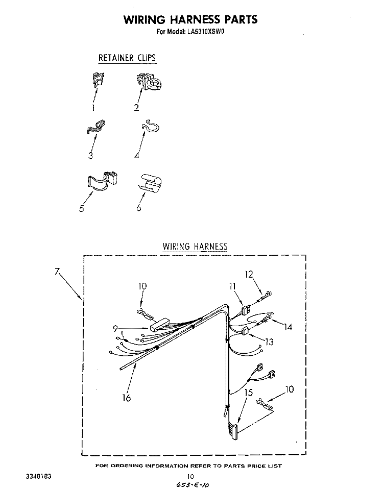 WIRING HARNESS Diagram and Parts List for LA5310XSW0  Whirlpool Washer