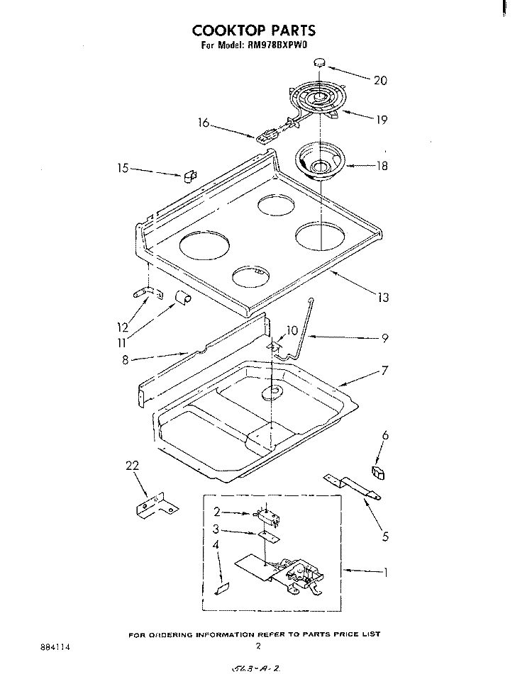 COOKTOP Diagram and Parts List for RM978BXPW0  Whirlpool Microwave Oven Combo