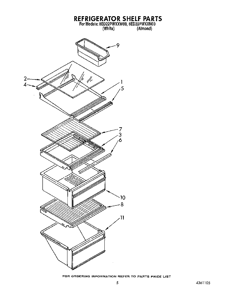 REFRIGERATOR SHELF Diagram and Parts List for 8ED22PWXXN00  Whirlpool Refrigerator