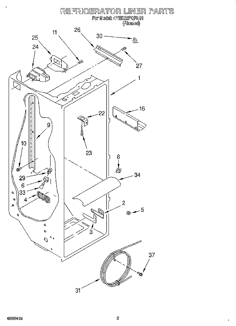 REFRIGERATOR LINER Diagram and Parts List for 4YED22PQFN01  Whirlpool Refrigerator