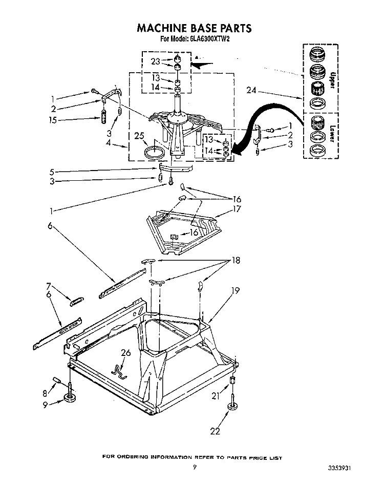 MACHINE BASE Diagram and Parts List for 6LA6300XTW2  Whirlpool Washer