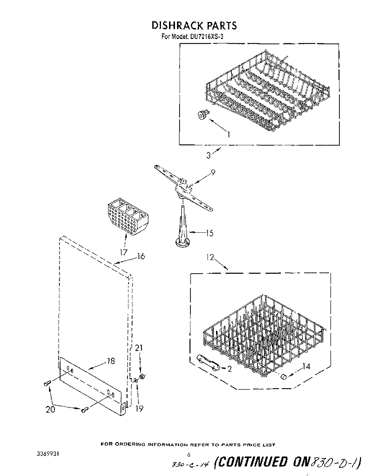 DISHRACK Diagram and Parts List for DU7216XS3  Whirlpool Dishwasher