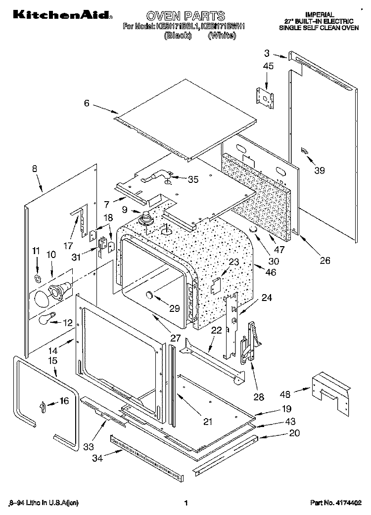 OVEN, OPTIONAL Diagram and Parts List for KEBI171BBL1  KitchenAid Wall Oven