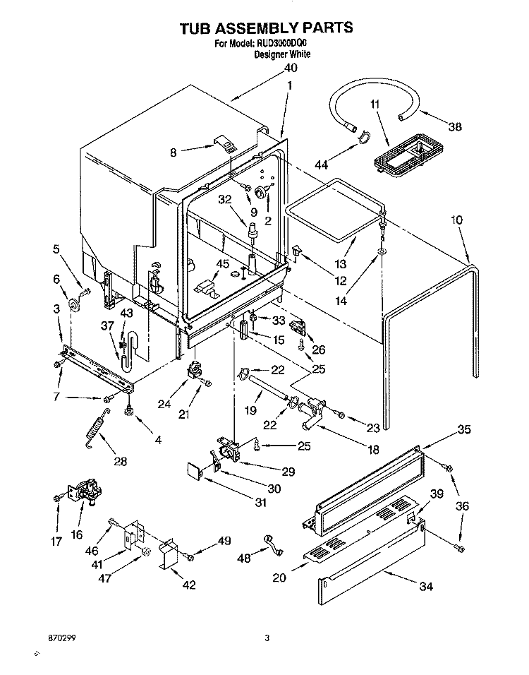 TUB ASSEMBLY, LIT/OPTIONAL Diagram and Parts List for RUD3000DQ0  Roper Dishwasher