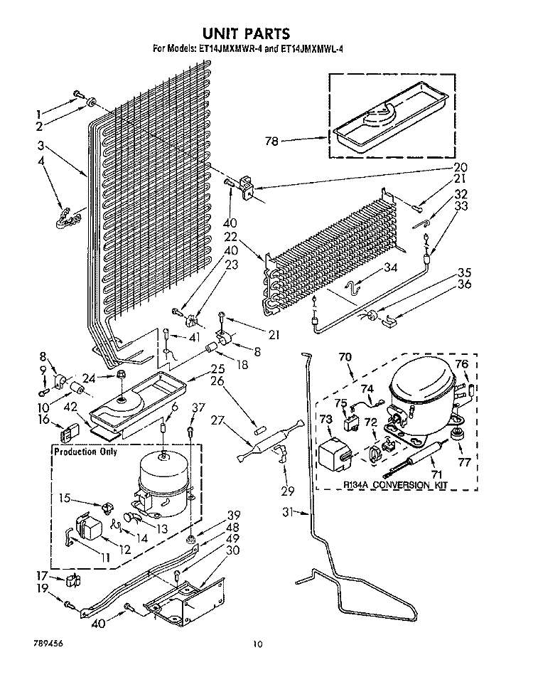 UNIT Diagram and Parts List for ET14JMXMWR4  Whirlpool Refrigerator