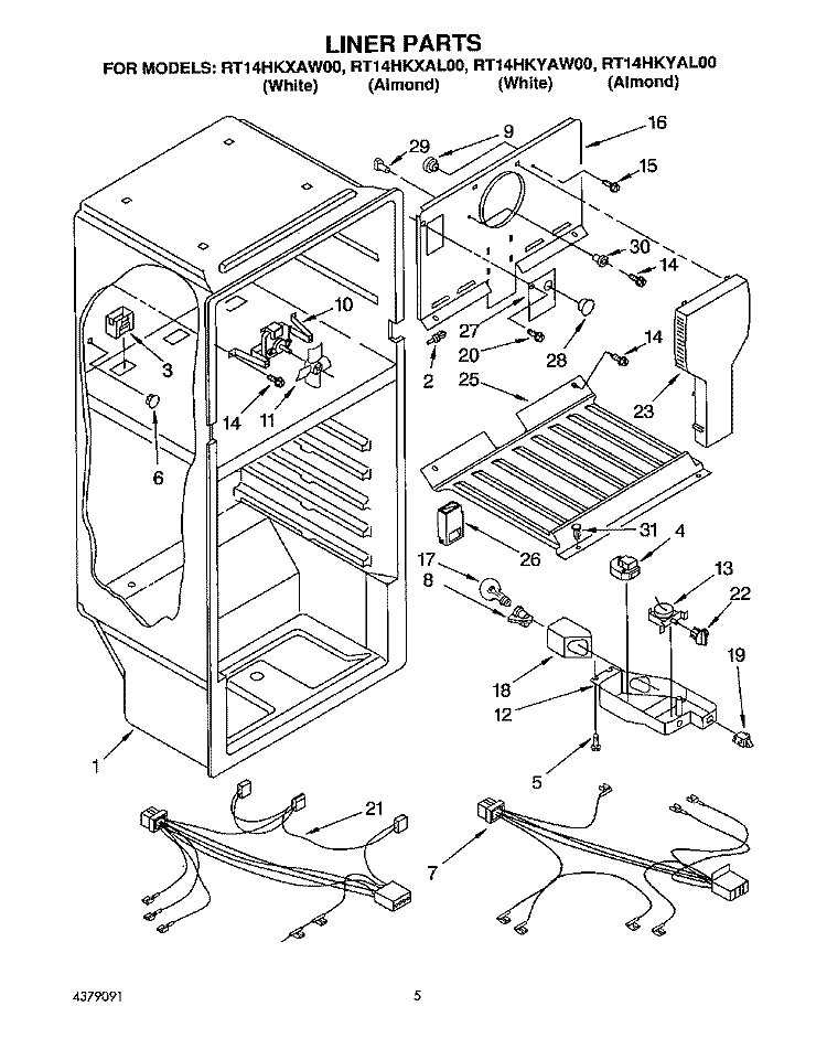 LINER, LIT/OPTIONAL Diagram and Parts List for RT14HKYAW00  Roper Refrigerator