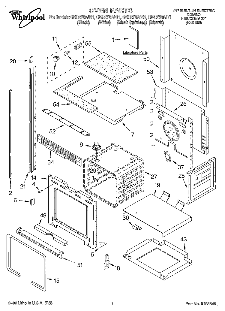 OVEN, LITERATURE Diagram and Parts List for GSC278PJS1  Whirlpool Microwave Oven Combo