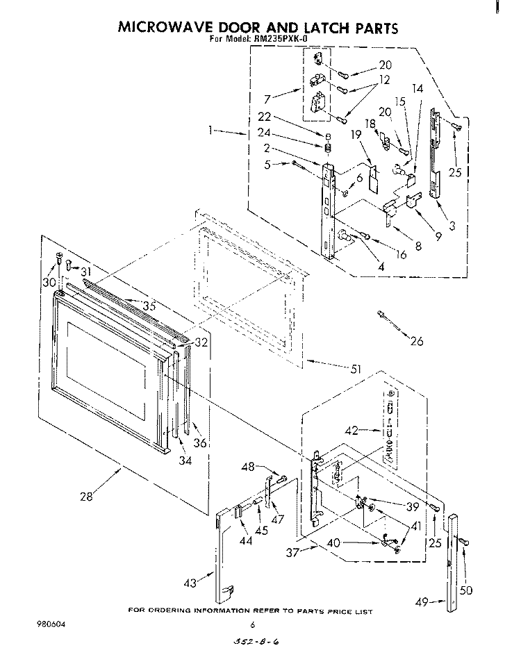 MICROWAVE DOOR AND LATCH Diagram and Parts List for RM235PXK0  Whirlpool Microwave Oven Combo
