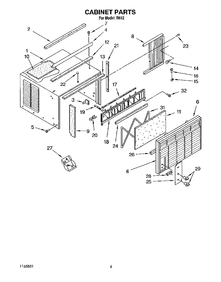 CABINET Diagram and Parts List for R612  Whirlpool Air Conditioner