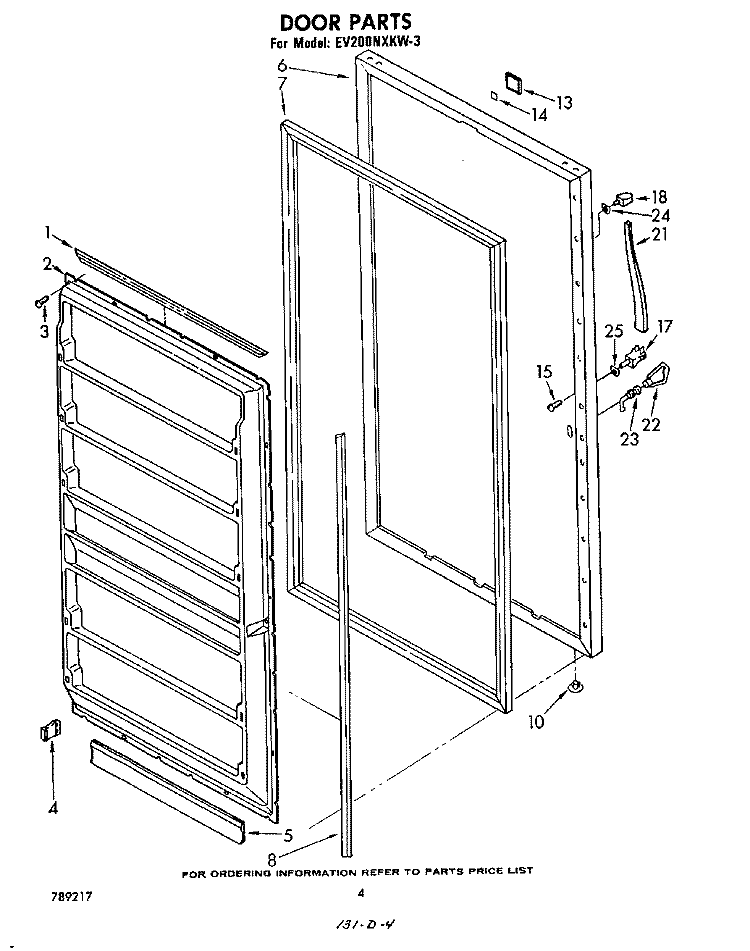DOOR, LIT/OPTIONAL Diagram and Parts List for EV200NXKW3  Whirlpool Freezer