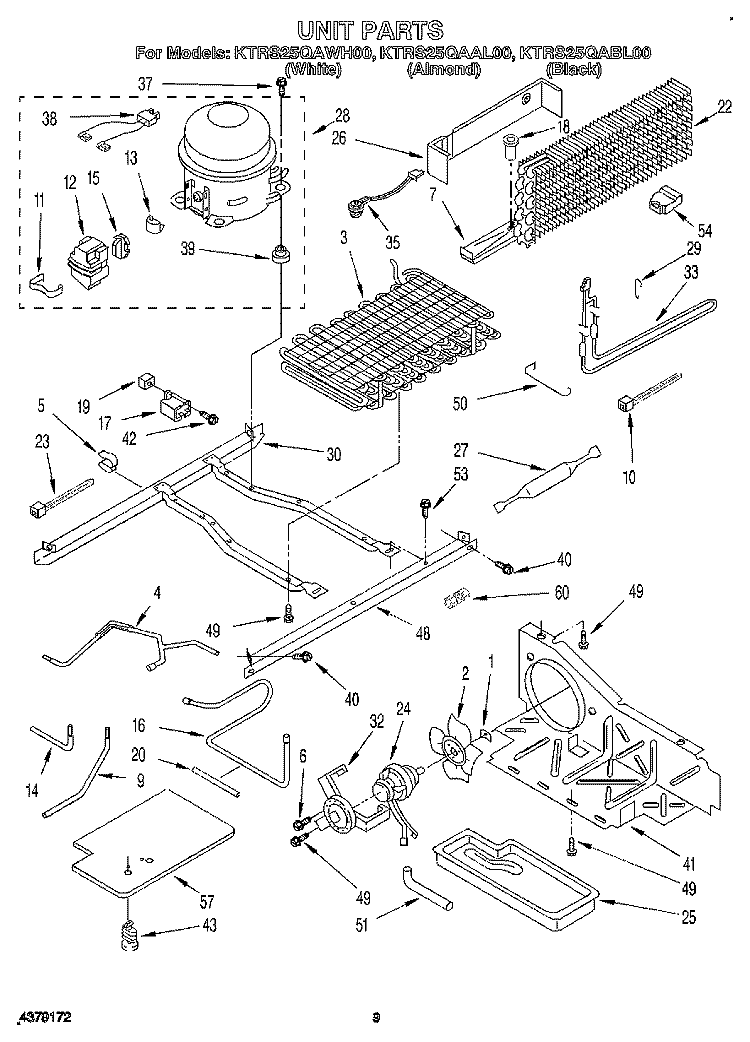 UNIT Diagram and Parts List for KTRS25QAAL00  KitchenAid Refrigerator