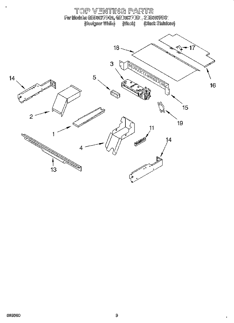 TOP VENTING, OPTIONAL Diagram and Parts List for GBD307PDS1  Whirlpool Wall Oven