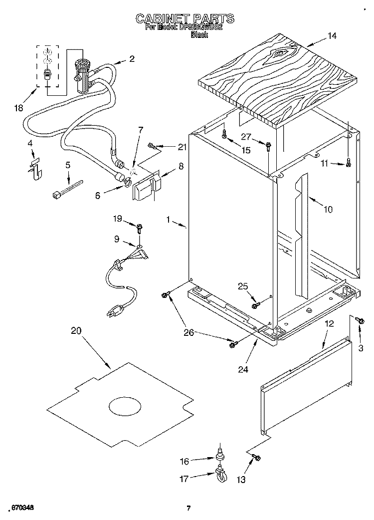 CABINET Diagram and Parts List for DP920QWDB2  Whirlpool Dishwasher