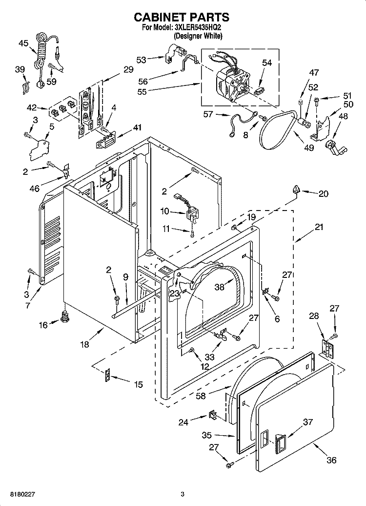 CABINET PARTS Diagram and Parts List for 3XLER5435HQ2  Whirlpool Dryer