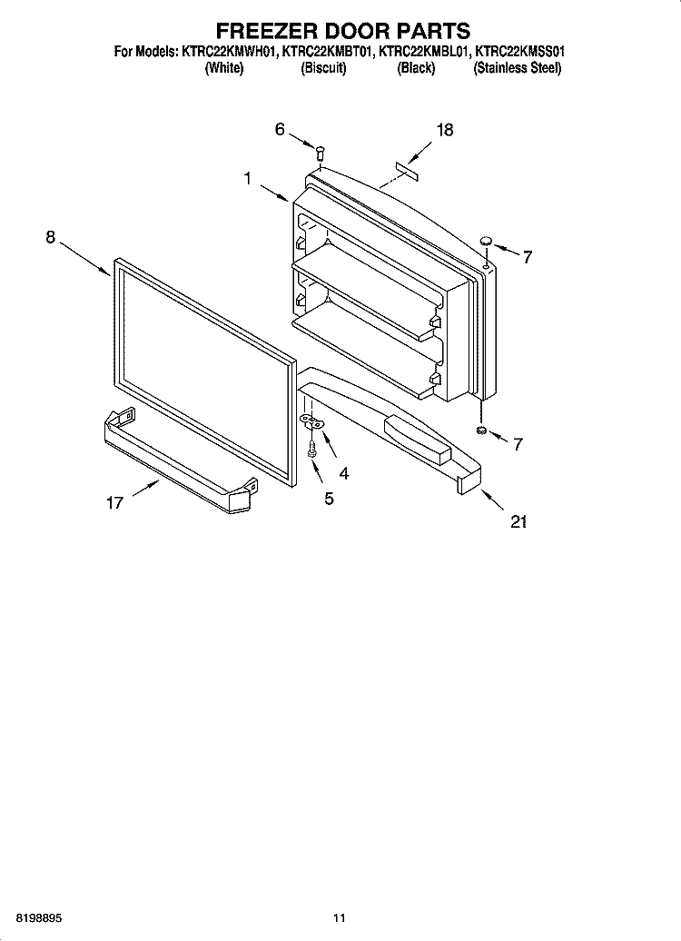 FREEZER DOOR PARTS, OPTIONAL PARTS Diagram and Parts List for KTRC22KMBT01  KitchenAid Refrigerator