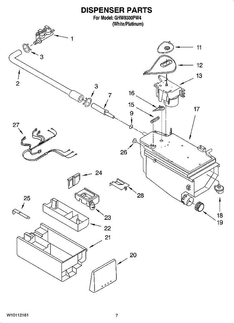 DISPENSER PARTS Diagram and Parts List for GHW9300PW4  Whirlpool Washer