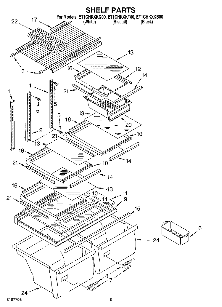 SHELF, OPTIONAL Diagram and Parts List for ET1CHKXKT00  Whirlpool Refrigerator
