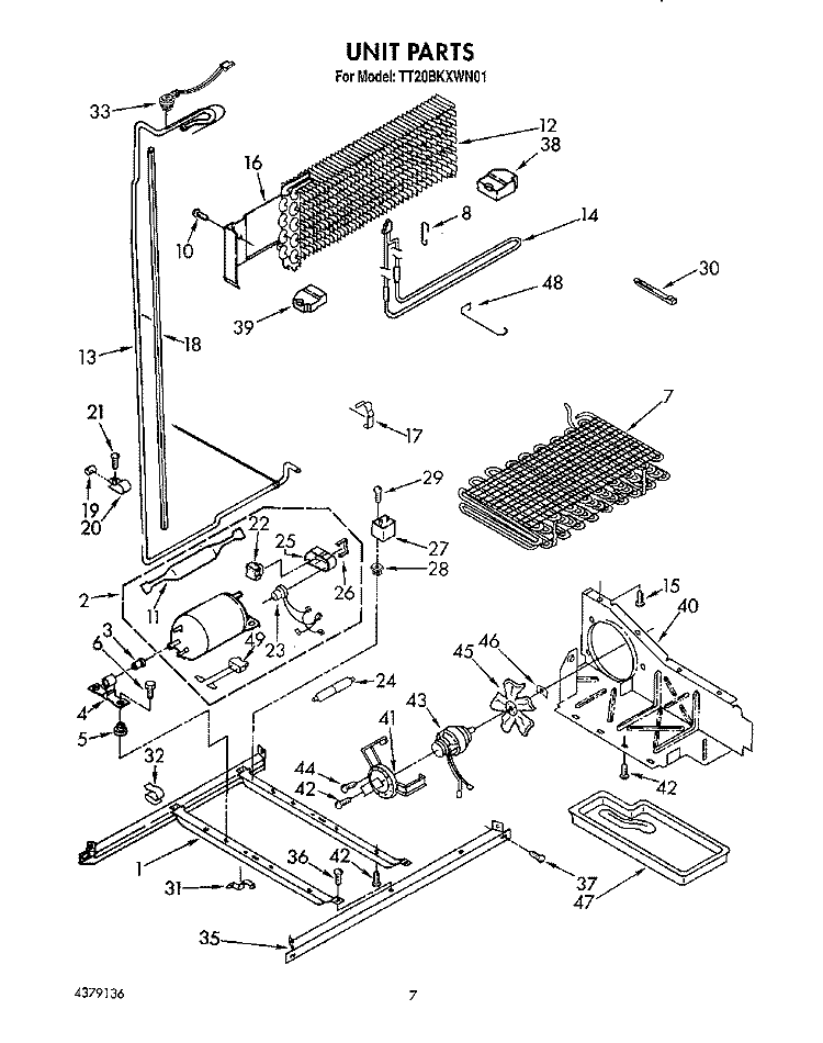 UNIT Diagram and Parts List for TT20BKXWW01  Whirlpool Refrigerator