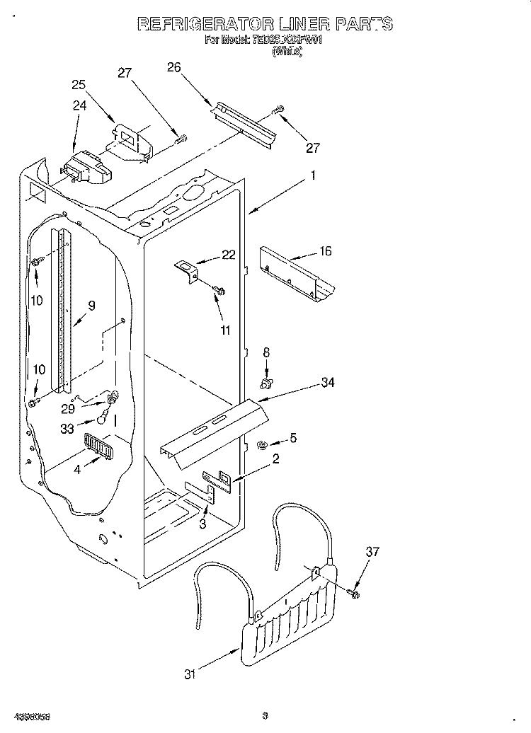 REFRIGERATOR LINER Diagram and Parts List for 7ED25DQXFW01  Whirlpool Refrigerator