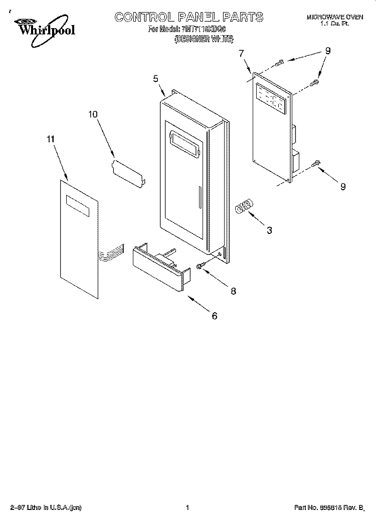 CONTROL PANEL Diagram and Parts List for 7MT7116XDQ0  Whirlpool Microwave