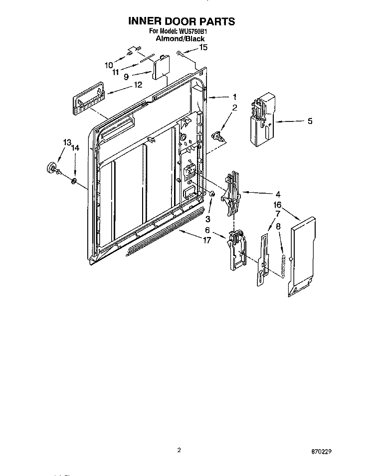 INNER DOOR Diagram and Parts List for WU5750B1  Roper Dishwasher