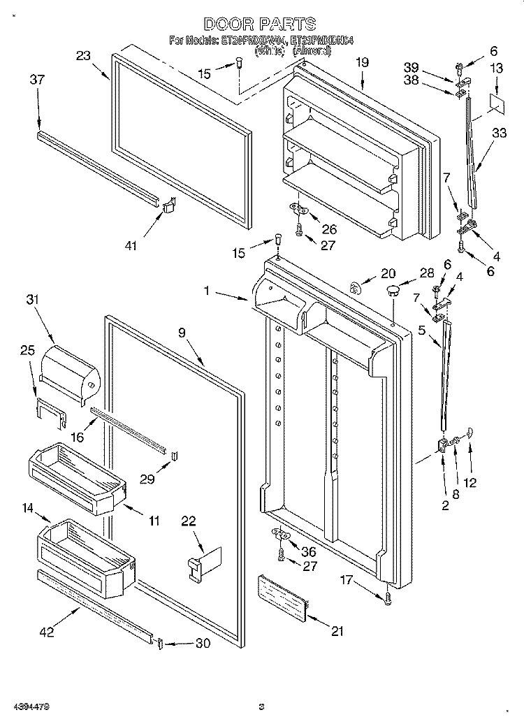 DOOR Diagram and Parts List for ET20PMXDN04  Whirlpool Refrigerator