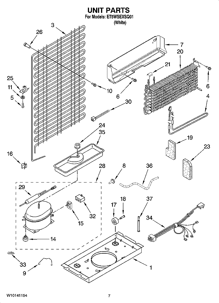 UNIT PARTS Diagram and Parts List for ET5WSEXSQ01  Whirlpool Refrigerator