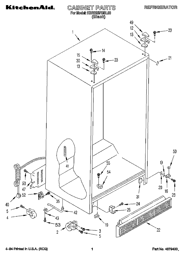 CABINET Diagram and Parts List for KSRB25FBBL00  KitchenAid Refrigerator